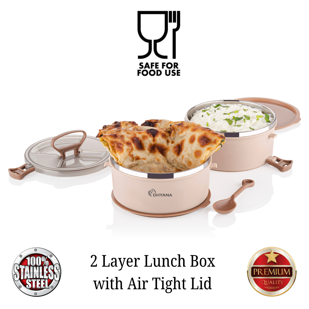 Big BIte 2 Layer SS Lunch Box | 300ml x 2 Airtight Tiffin | Premium Double Decker Office & Kids Lunchbox