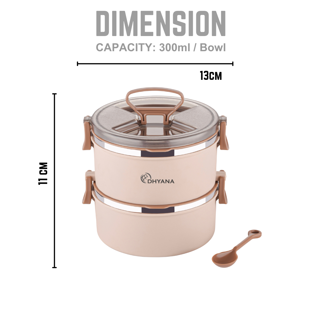 Buy 1 Get 1 Free Big Bite 2 Layer SS Lunch Box | Leakproof Tiffin for Office, Kids & Travel | 300ml each Bowl