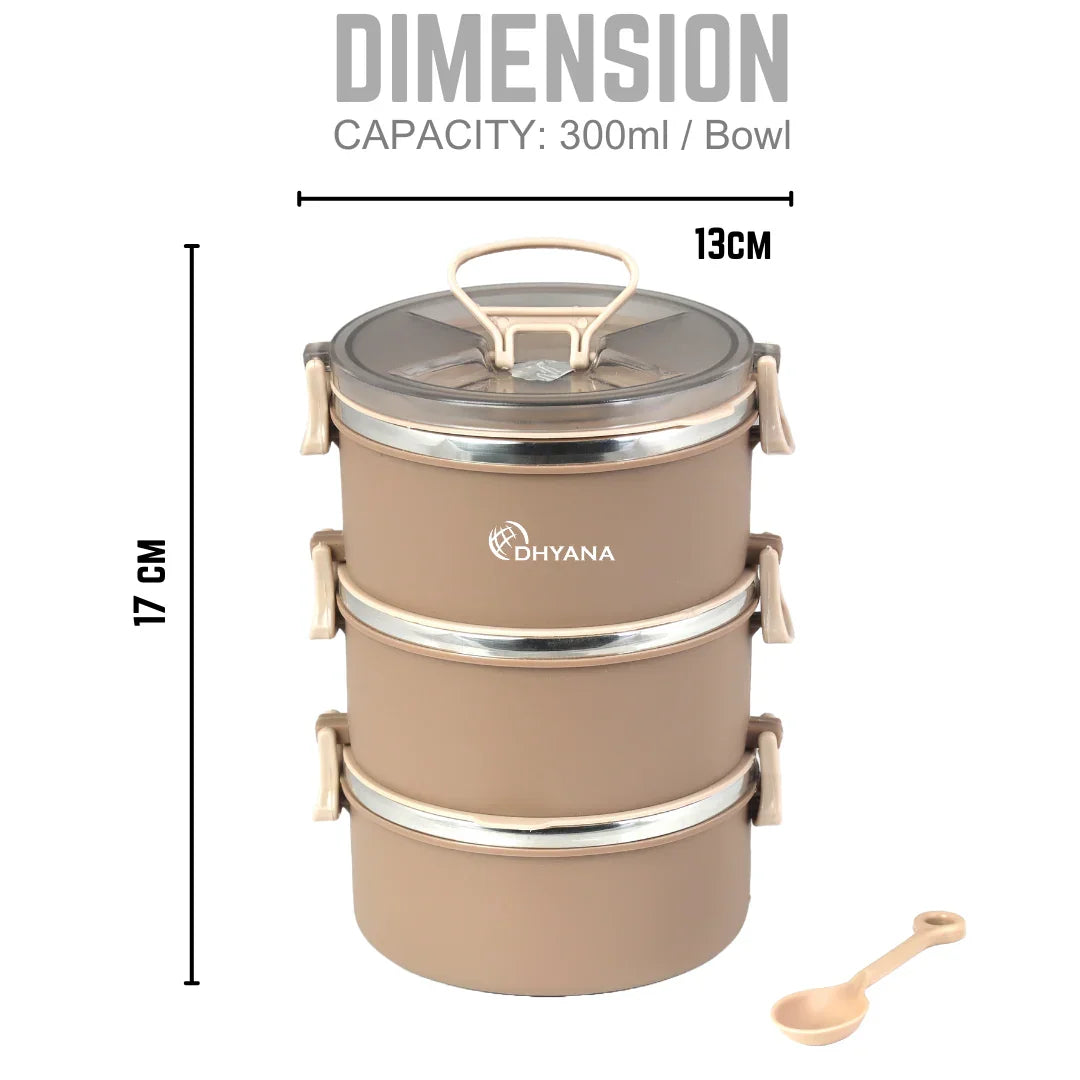 Buy 1 Get 1 Free Big Bite 3 Layer SS Lunch Box | Leakproof Tiffin for Office, Kids & Travel | 300ml each Bowl