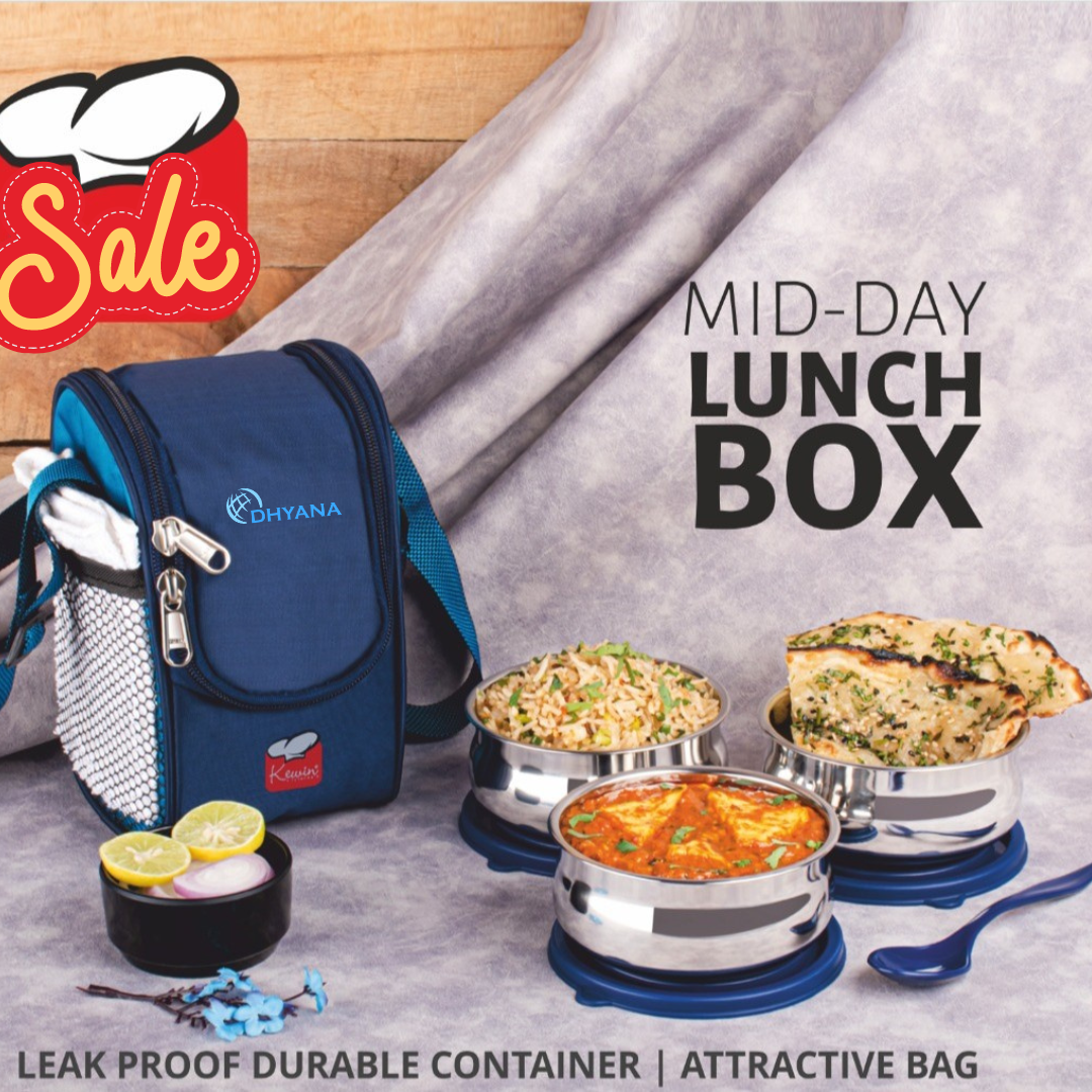 MidDay 3 Layer SS Tiffin with Bag | Leakproof Tiffin for Office, Kids & Travel Lunchbox | 250ml each Bowl