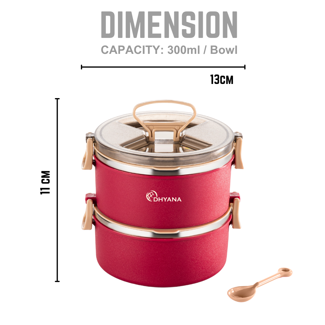 Buy 1 Get 1 Free Big Bite 2 Layer SS Lunch Box | Leakproof Tiffin for Office, Kids & Travel | 300ml each Bowl