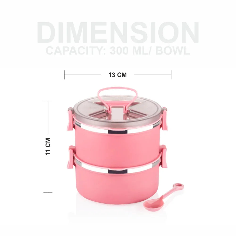 Big BIte 2 Layer SS Lunch Box | 300ml x 2 Airtight Tiffin | Premium Double Decker Office & Kids Lunchbox