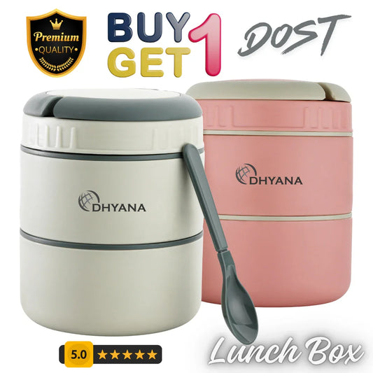Buy 1 Get 1 Free DOST 2 Layer SS Lunch Box | Leakproof Tiffin for Office, Kids & Travel