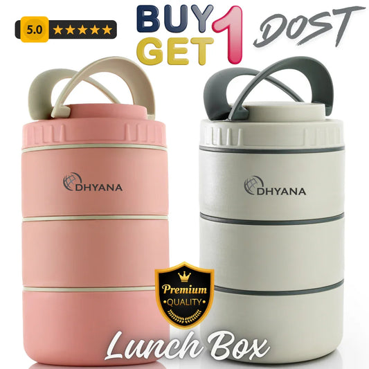 Buy 1 Get 1 Free DOST 3 Layer SS Lunch Box | Leakproof Tiffin for Office, Kids & Travel