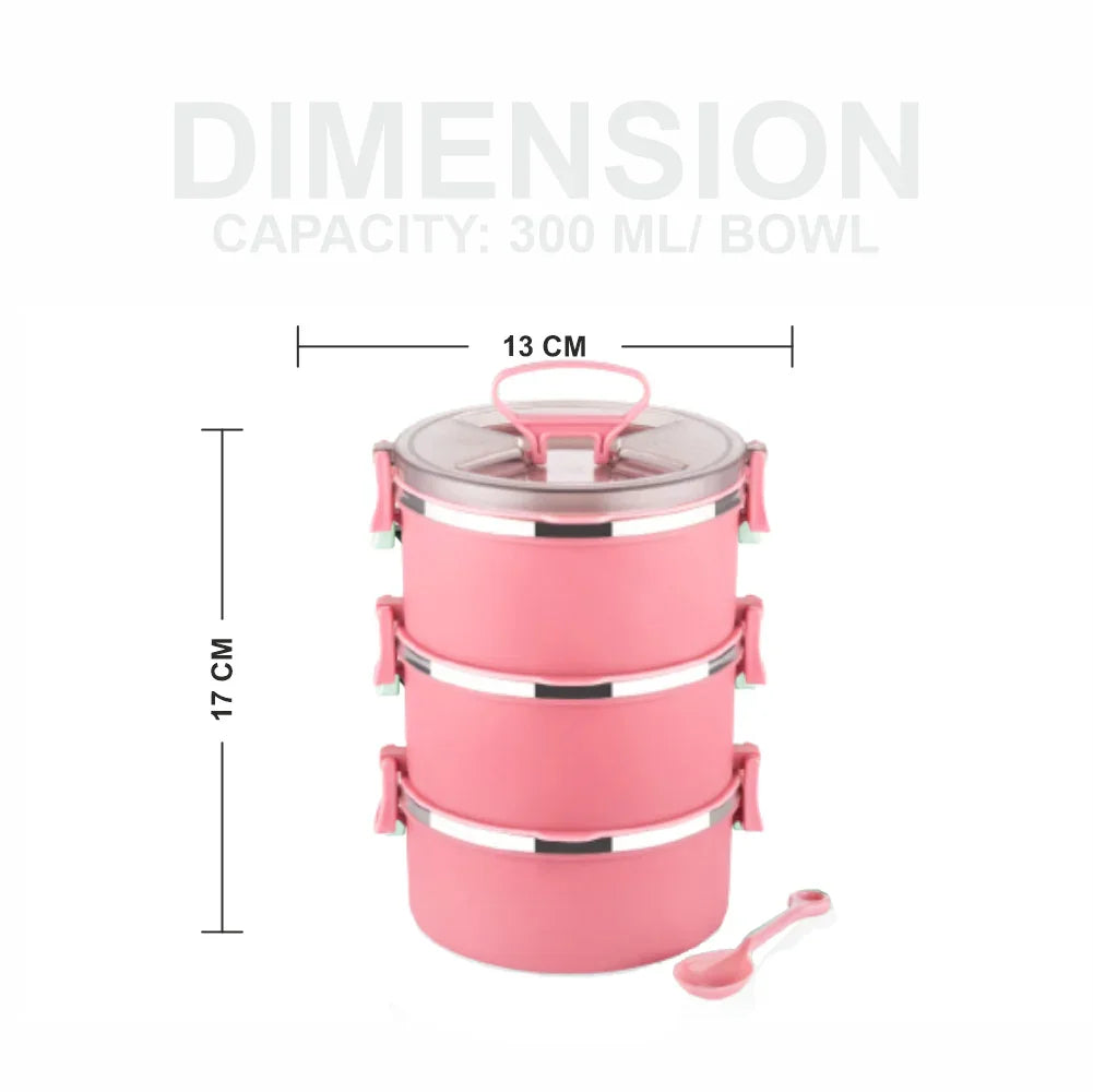 Buy 1 Get 1 Free Big Bite 3 Layer SS Lunch Box | Leakproof Tiffin for Office, Kids & Travel | 300ml each Bowl