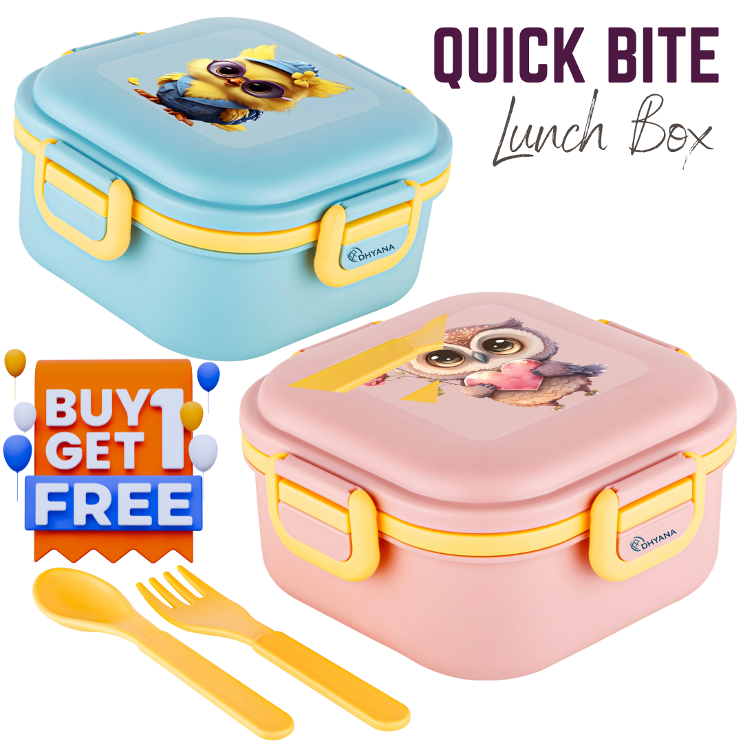 Buy1 Get1 Free Quick Bite lunchbox For School / Office, 4 Compartment Lunchbox with Push Lock