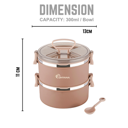 Buy 1 Get 1 Free Big Bite 2 Layer SS Lunch Box | Leakproof Tiffin for Office, Kids & Travel | 300ml each Bowl