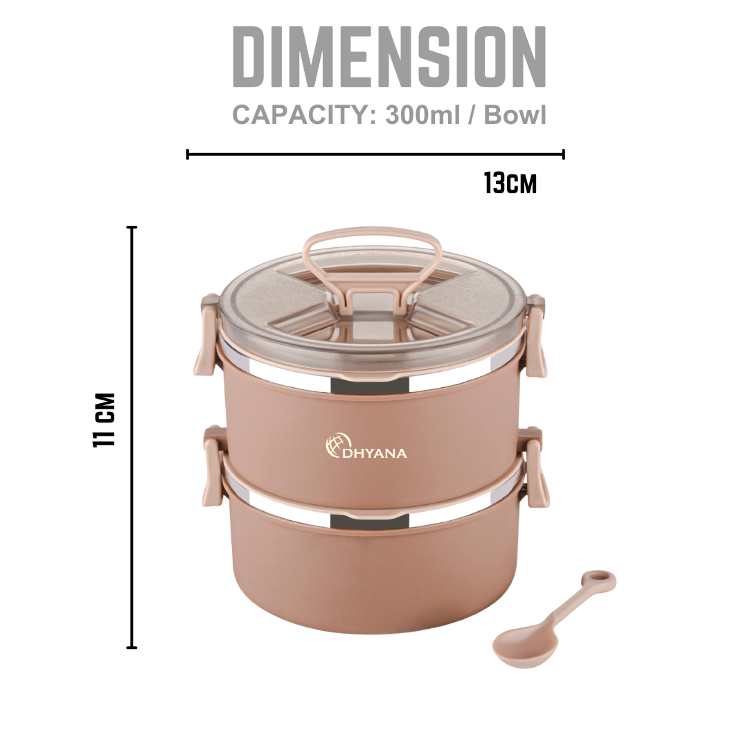 Big BIte 2 Layer SS Lunch Box | 300ml x 2 Airtight Tiffin | Premium Double Decker Office & Kids Lunchbox