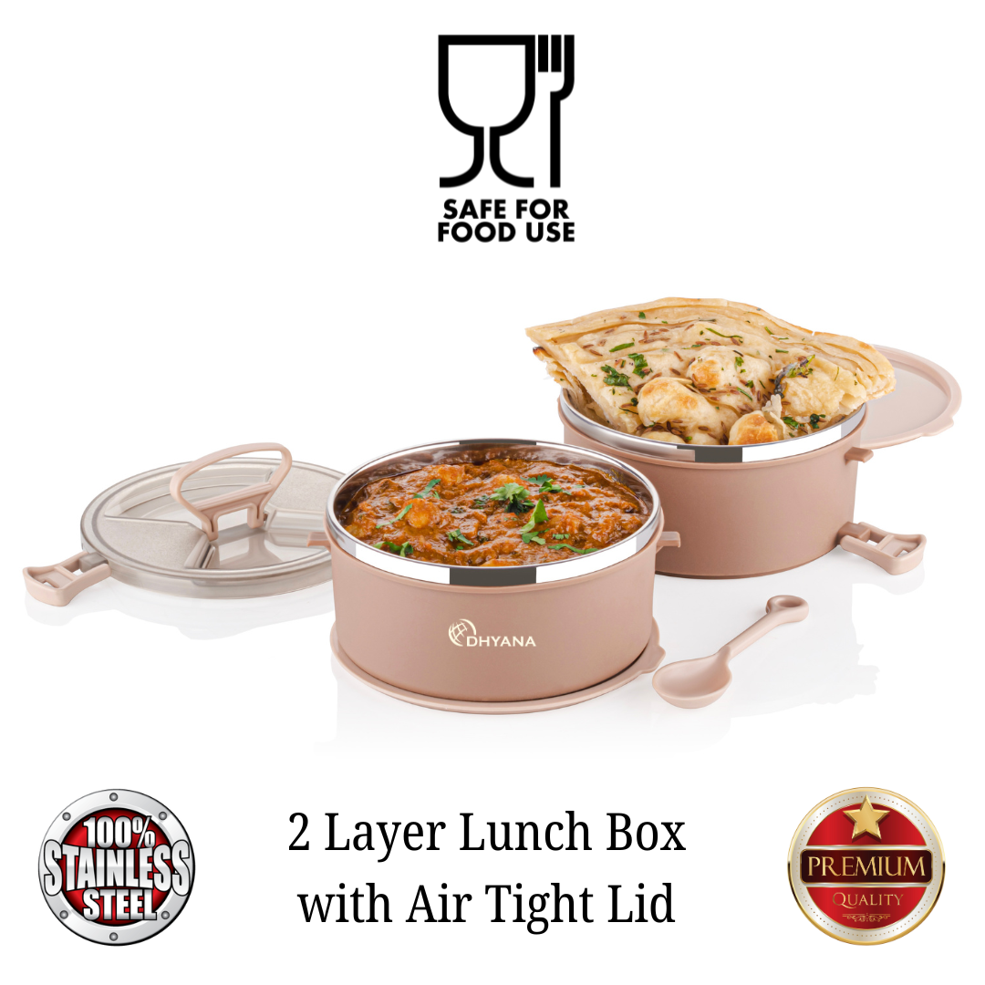 Big BIte 2 Layer SS Lunch Box | 300ml x 2 Airtight Tiffin | Premium Double Decker Office & Kids Lunchbox