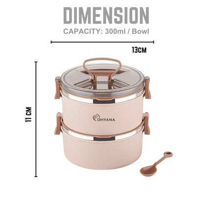 Big BIte 2 Layer SS Lunch Box | 300ml x 2 Airtight Tiffin | Premium Double Decker Office & Kids Lunchbox
