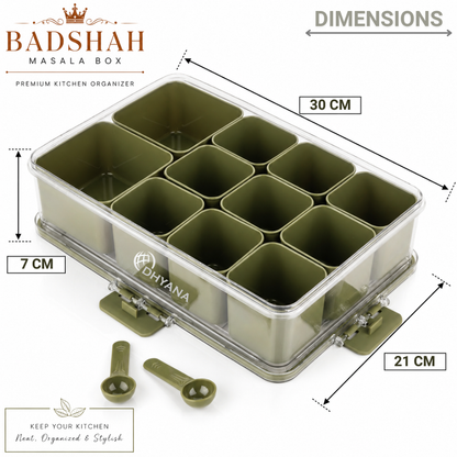 Badshah Premium 11 Compartments Masala Box | BPA Free Kitchen Spice Storage Box with Lock Lid & 2 Measuring Spoons