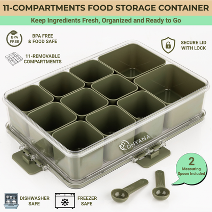 Badshah Premium 11 Compartments Masala Box | BPA Free Kitchen Spice Storage Box with Lock Lid & 2 Measuring Spoons
