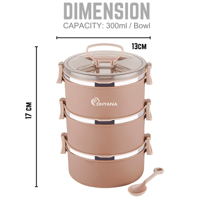 Big Bite 3 Layer SS Lunch Box | 300ml x 3 Airtight Tiffin | Premium Lunch Box for Office, Kids & Travel