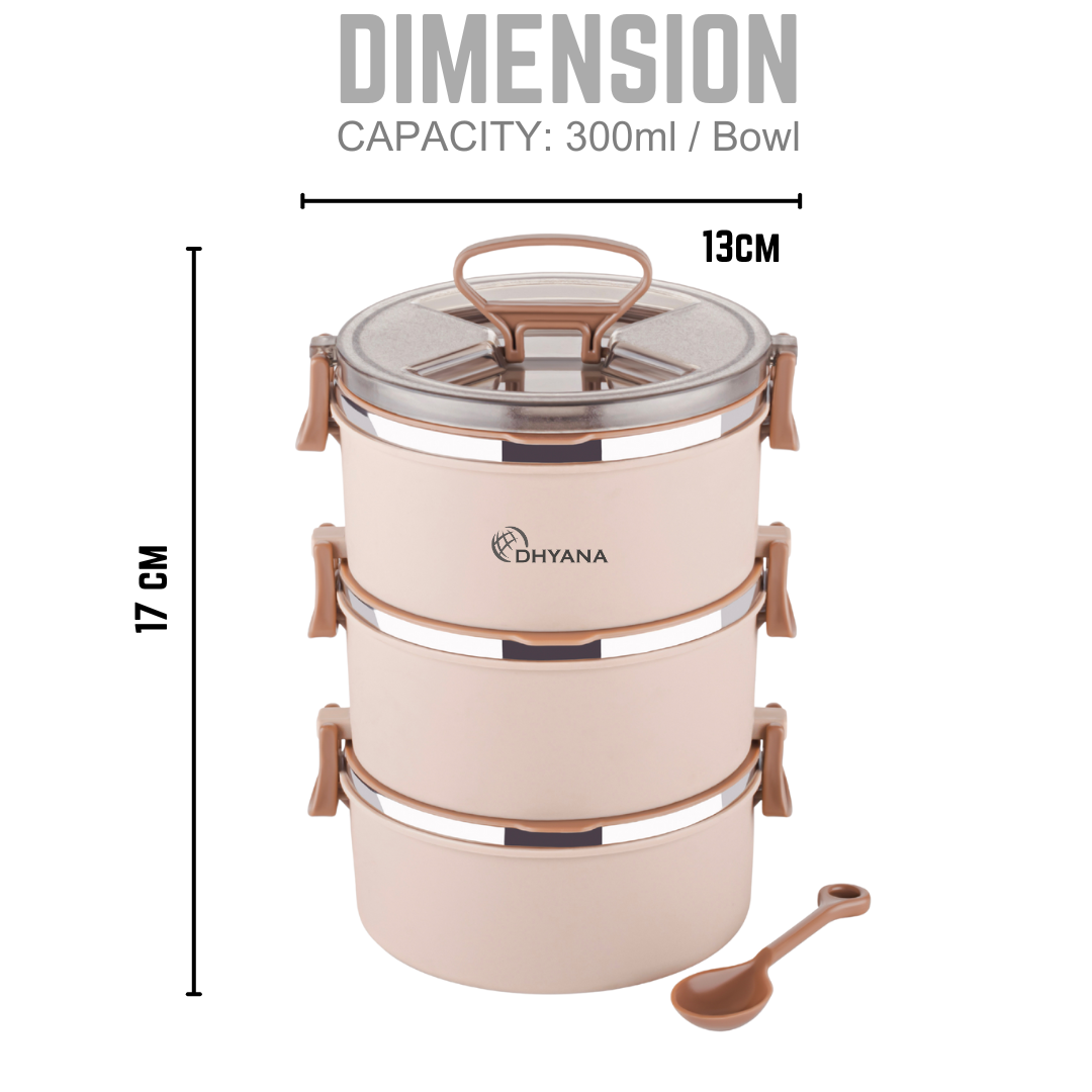 Big Bite 3 Layer SS Lunch Box | 300ml x 3 Airtight Tiffin | Premium Lunch Box for Office, Kids & Travel