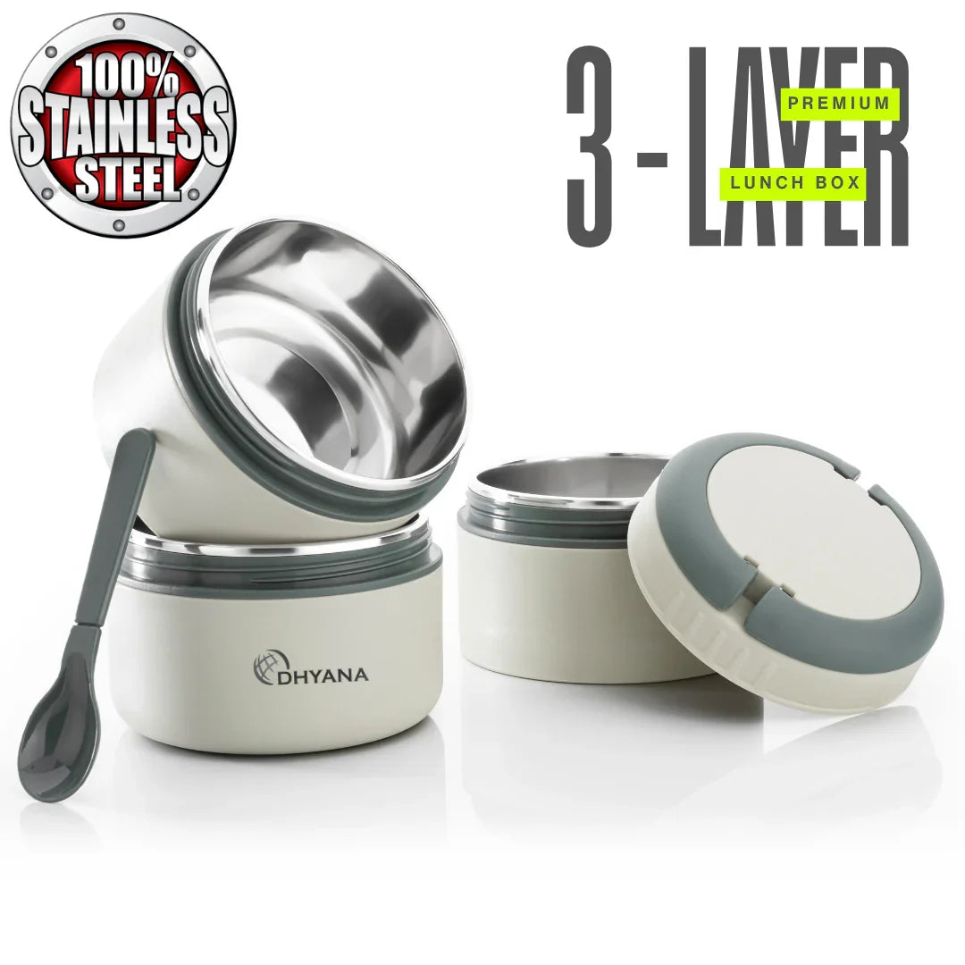 Buy 1 Get 1 Free DOST 3 Layer SS Lunch Box | Leakproof Tiffin for Office, Kids & Travel