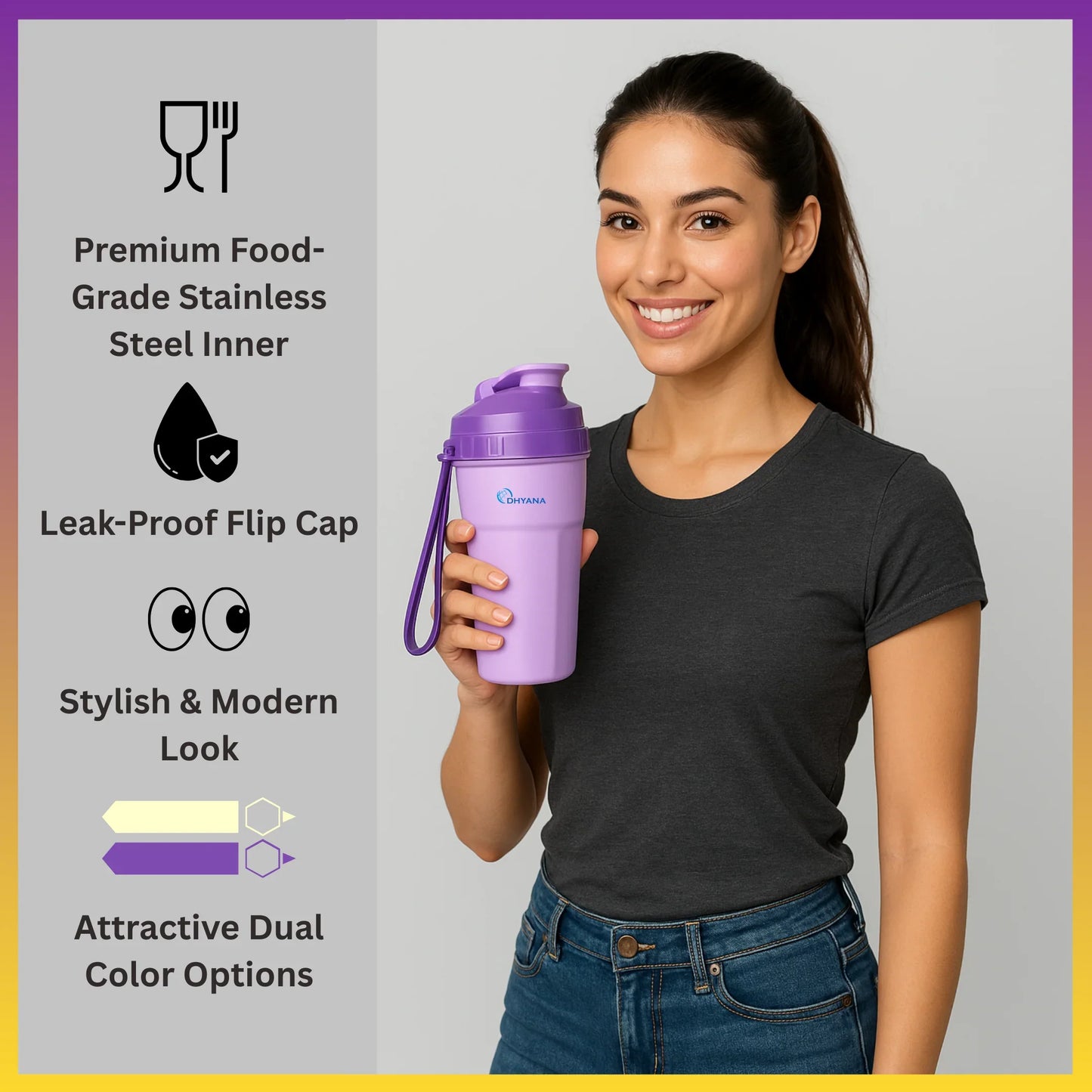 Buy 1 Get 1 Offer Premium Sipper Bottle 400ml | Leak-Proof Flip Cap | Stylish Dual Color Sipper Water Bottle for Office, Gym & Travel