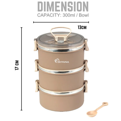 Buy 1 Get 1 Free Big Bite 3 Layer SS Lunch Box | Leakproof Tiffin for Office, Kids & Travel | 300ml each Bowl