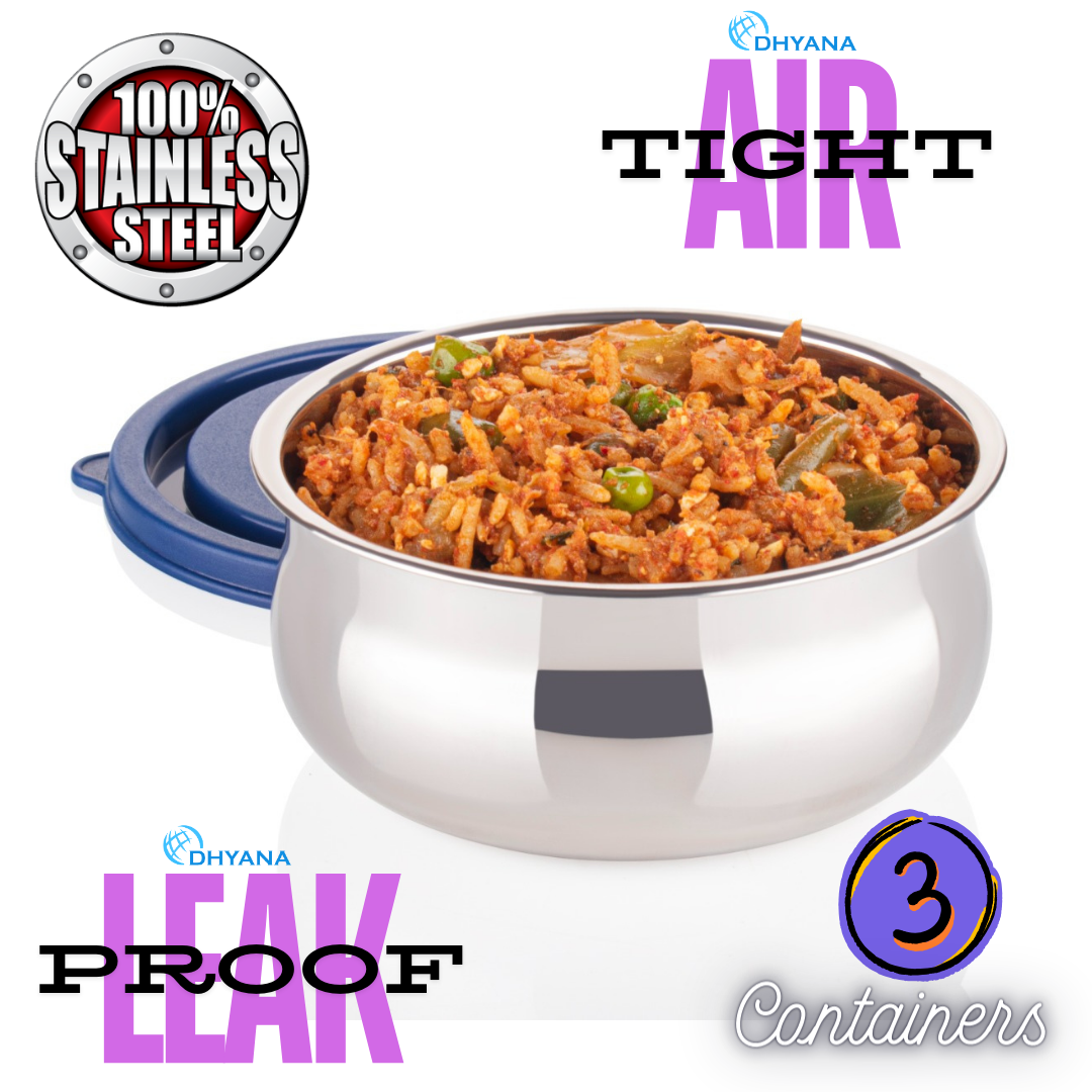 MidDay 3 Layer SS Tiffin with Bag | Leakproof Tiffin for Office, Kids & Travel Lunchbox | 250ml each Bowl