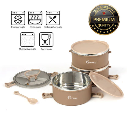 Buy 1 Get 1 Free Big Bite 3 Layer SS Lunch Box | Leakproof Tiffin for Office, Kids & Travel | 300ml each Bowl