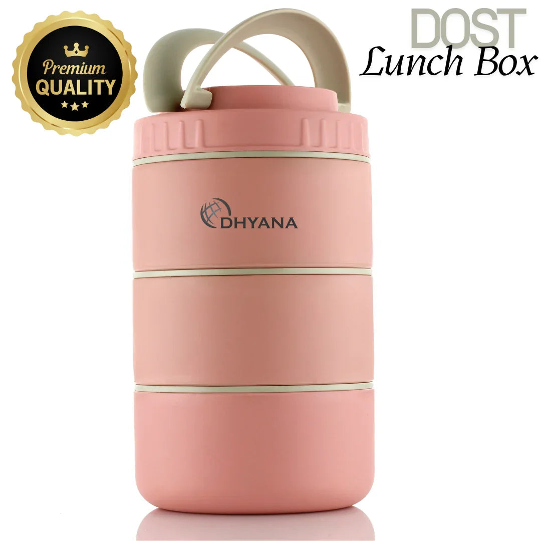 DOST 3 Layer SS Lunch Box | 550ml x 3 Airtight Tiffin | Premium Lunch Box for Office, Kids & Travel