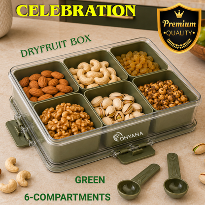 Celebration Premium 6 Compartments Dryfruit Box | Kitchen Spice Storage Box with Lock Lid