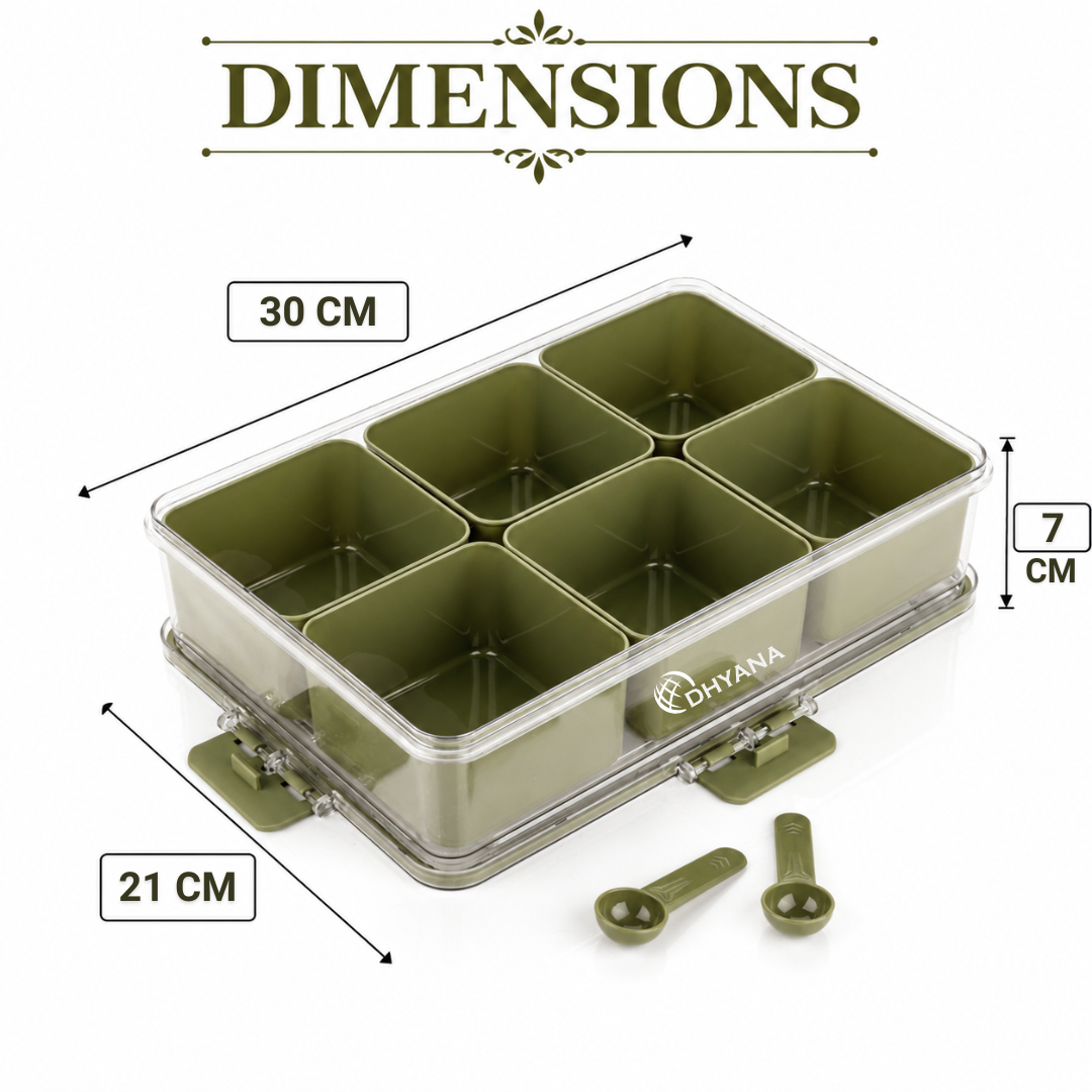 Celebration Premium 6 Compartments Dryfruit Box | Kitchen Spice Storage Box with Lock Lid