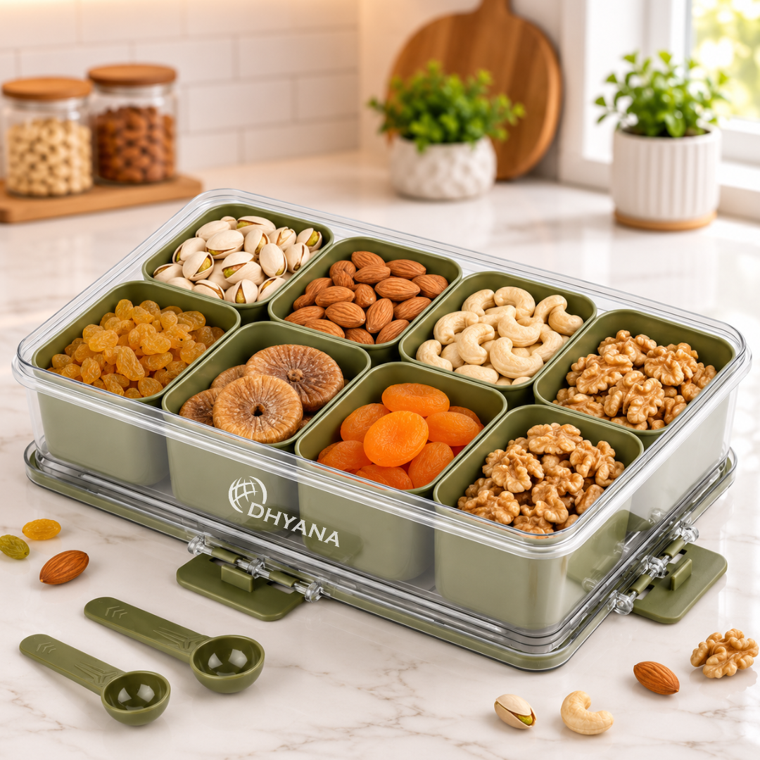 Munch Premium 8 Compartments Dryfruit Box | Kitchen Spice Storage Box with Lock Lid