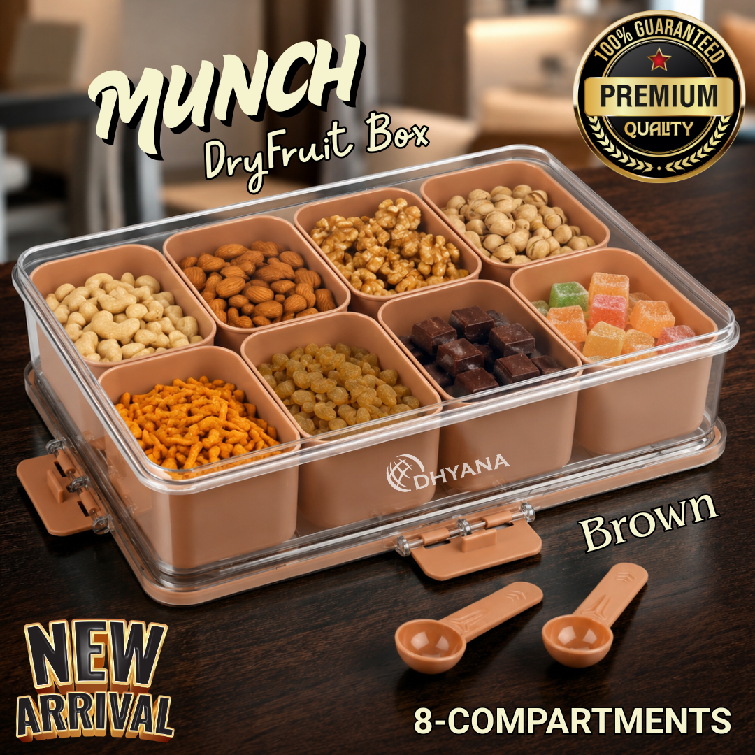 Munch Premium 8 Compartments Dryfruit Box | Kitchen Spice Storage Box with Lock Lid