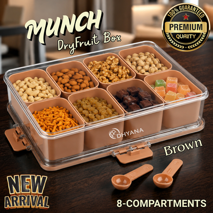 Munch Premium 8 Compartments Dryfruit Box | Kitchen Spice Storage Box with Lock Lid