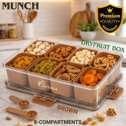 Munch Premium 8 Compartments Dryfruit Box | Kitchen Spice Storage Box with Lock Lid