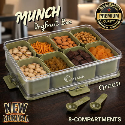 Munch Premium 8 Compartments Dryfruit Box | Kitchen Spice Storage Box with Lock Lid