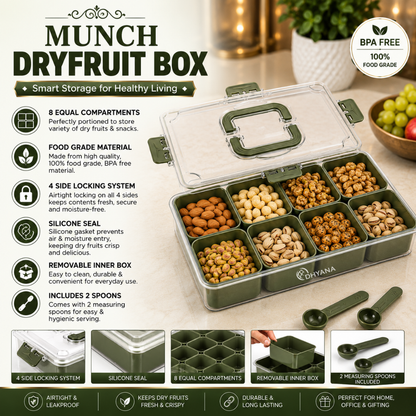 Munch Premium 8 Compartments Dryfruit Box | Kitchen Spice Storage Box with Lock Lid