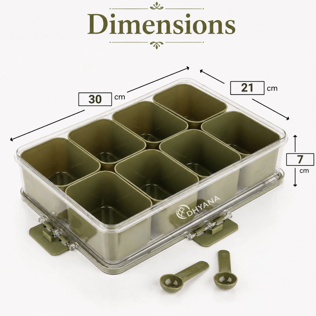 Munch Premium 8 Compartments Dryfruit Box | Kitchen Spice Storage Box with Lock Lid