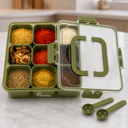 Zaika 9 Compartments Masala Box | Airtight BPA Free Kitchen Spice Storage Container | Multipurpose Food Storage Box