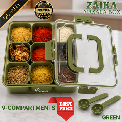 Zaika 9 Compartments Masala Box | Airtight BPA Free Kitchen Spice Storage Container | Multipurpose Food Storage Box