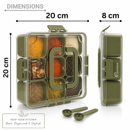 Zaika 9 Compartments Masala Box | Airtight BPA Free Kitchen Spice Storage Container | Multipurpose Food Storage Box