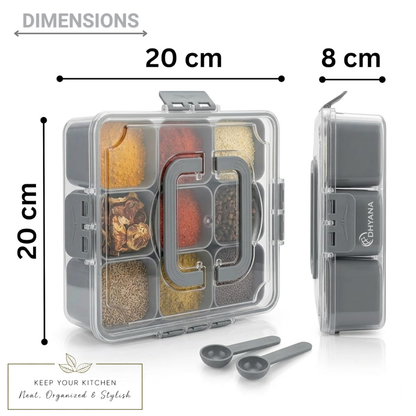 Zaika 9 Compartments Masala Box | Airtight BPA Free Kitchen Spice Storage Container | Multipurpose Food Storage Box