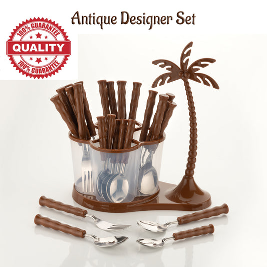 Antique Designer Cutlery Set for Dining Table 24 Pcs Spoon Set With Stand