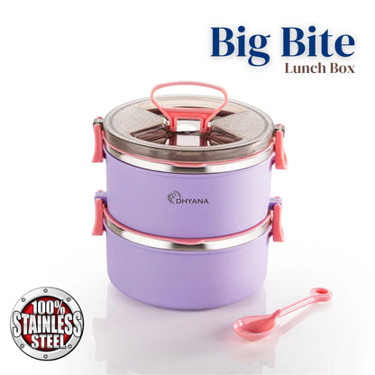 Big BIte 2 Layer SS Lunch Box | 300ml x 2 Airtight Tiffin | Premium Double Decker Office & Kids Lunchbox