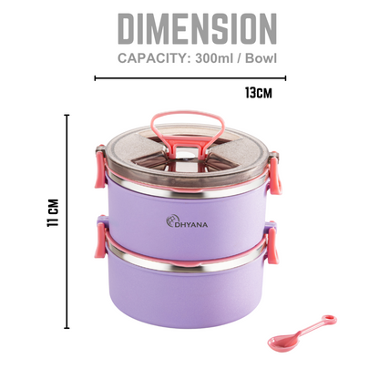 Buy 1 Get 1 Free Big Bite 2 Layer SS Lunch Box | Leakproof Tiffin for Office, Kids & Travel | 300ml each Bowl