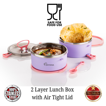 Buy 1 Get 1 Free Big Bite 2 Layer SS Lunch Box | Leakproof Tiffin for Office, Kids & Travel | 300ml each Bowl