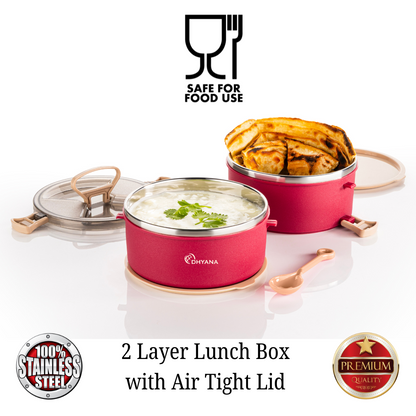 Buy 1 Get 1 Free Big Bite 2 Layer SS Lunch Box | Leakproof Tiffin for Office, Kids & Travel | 300ml each Bowl