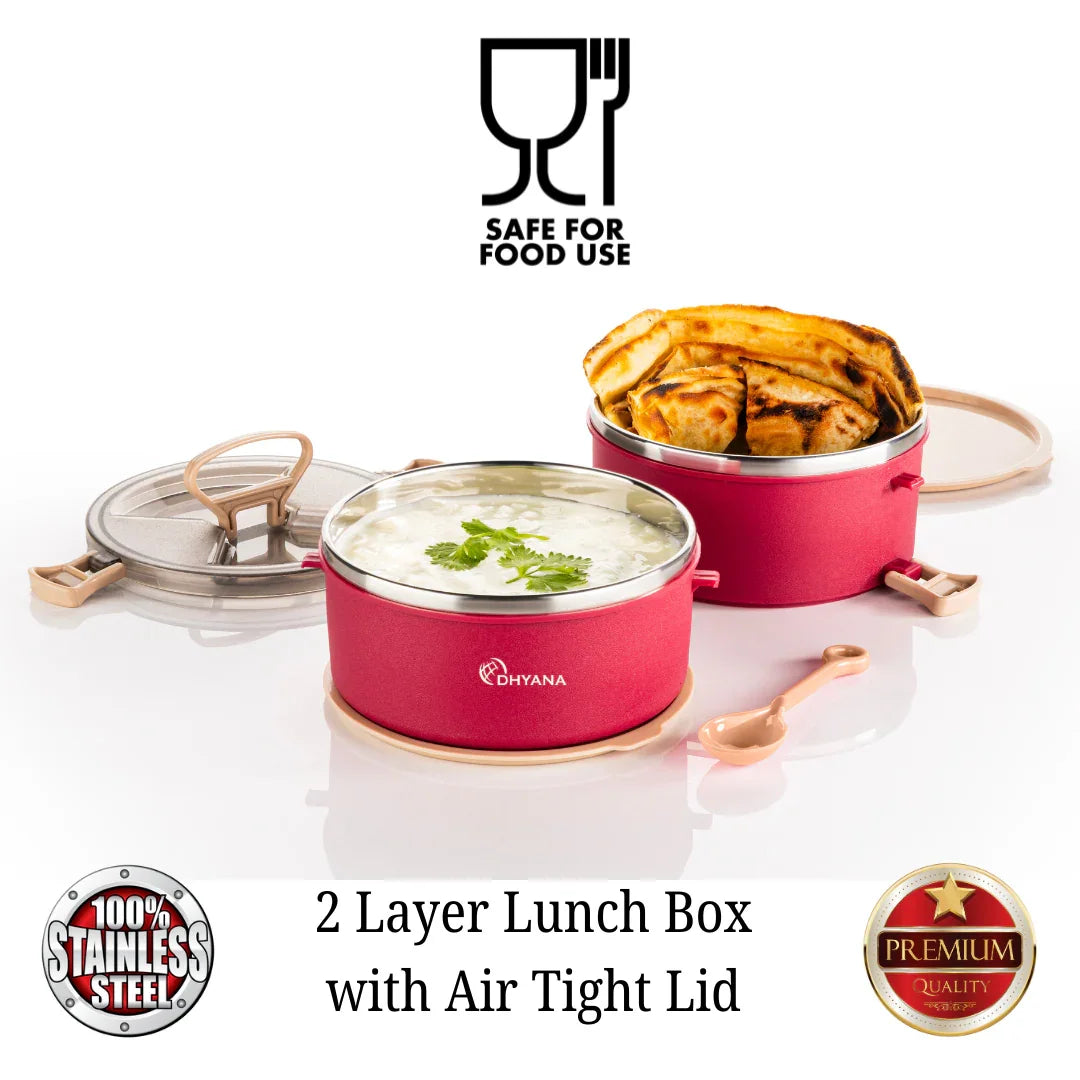 Big BIte 2 Layer SS Lunch Box | 300ml x 2 Airtight Tiffin | Premium Double Decker Office & Kids Lunchbox