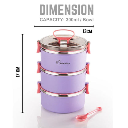 Big Bite 3 Layer SS Lunch Box | 300ml x 3 Airtight Tiffin | Premium Lunch Box for Office, Kids & Travel