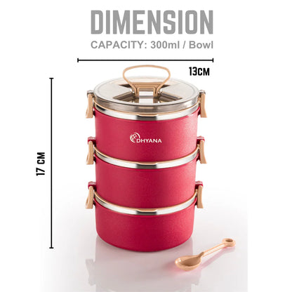 Big Bite 3 Layer SS Lunch Box | 300ml x 3 Airtight Tiffin | Premium Lunch Box for Office, Kids & Travel