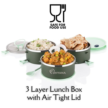 Big Bite 3 Layer SS Lunch Box | 300ml x 3 Airtight Tiffin | Premium Lunch Box for Office, Kids & Travel