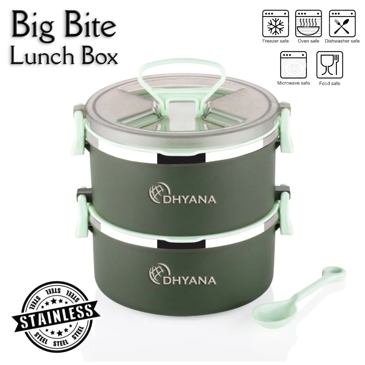 Big BIte 2 Layer SS Lunch Box | 300ml x 2 Airtight Tiffin | Premium Double Decker Office & Kids Lunchbox