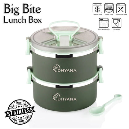 Big BIte 2 Layer SS Lunch Box | 300ml x 2 Airtight Tiffin | Premium Double Decker Office & Kids Lunchbox