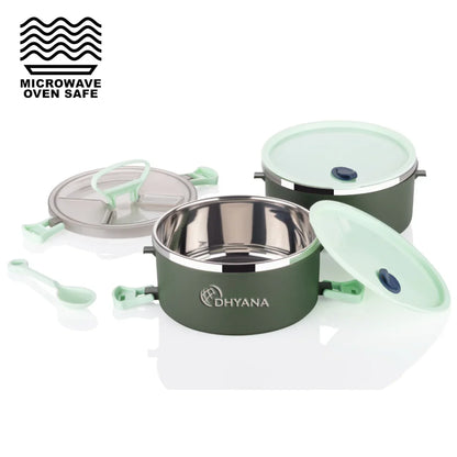 Big BIte 2 Layer SS Lunch Box | 300ml x 2 Airtight Tiffin | Premium Double Decker Office & Kids Lunchbox