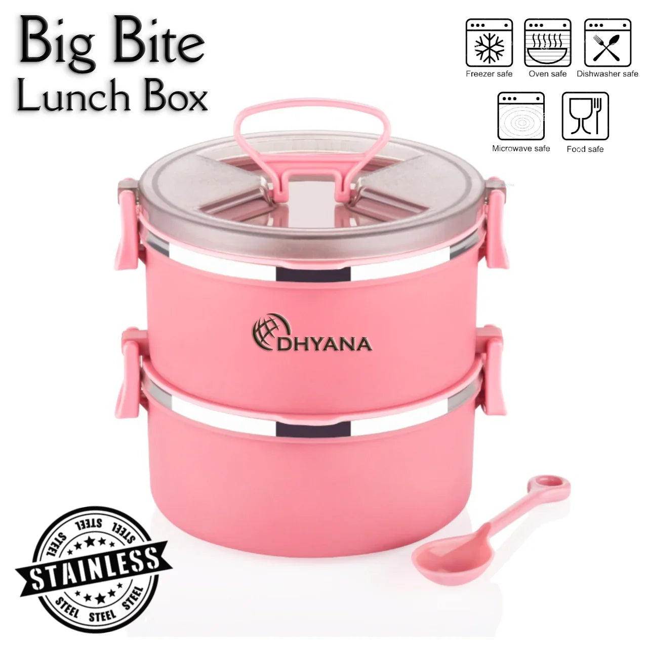 Big BIte 2 Layer SS Lunch Box | 300ml x 2 Airtight Tiffin | Premium Double Decker Office & Kids Lunchbox